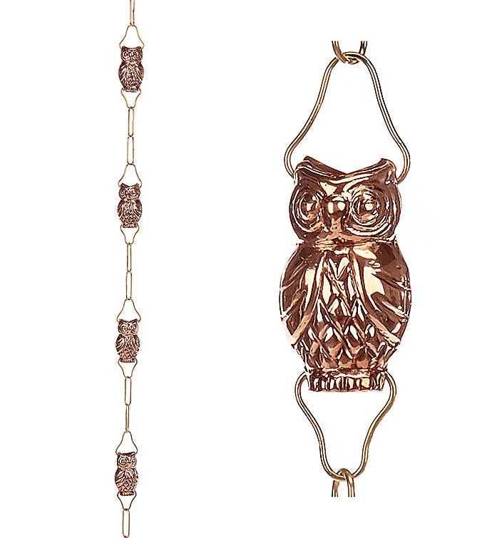 9 Cup Owl Pure Copper 8.5 Ft. Rain Chain By Good Directions